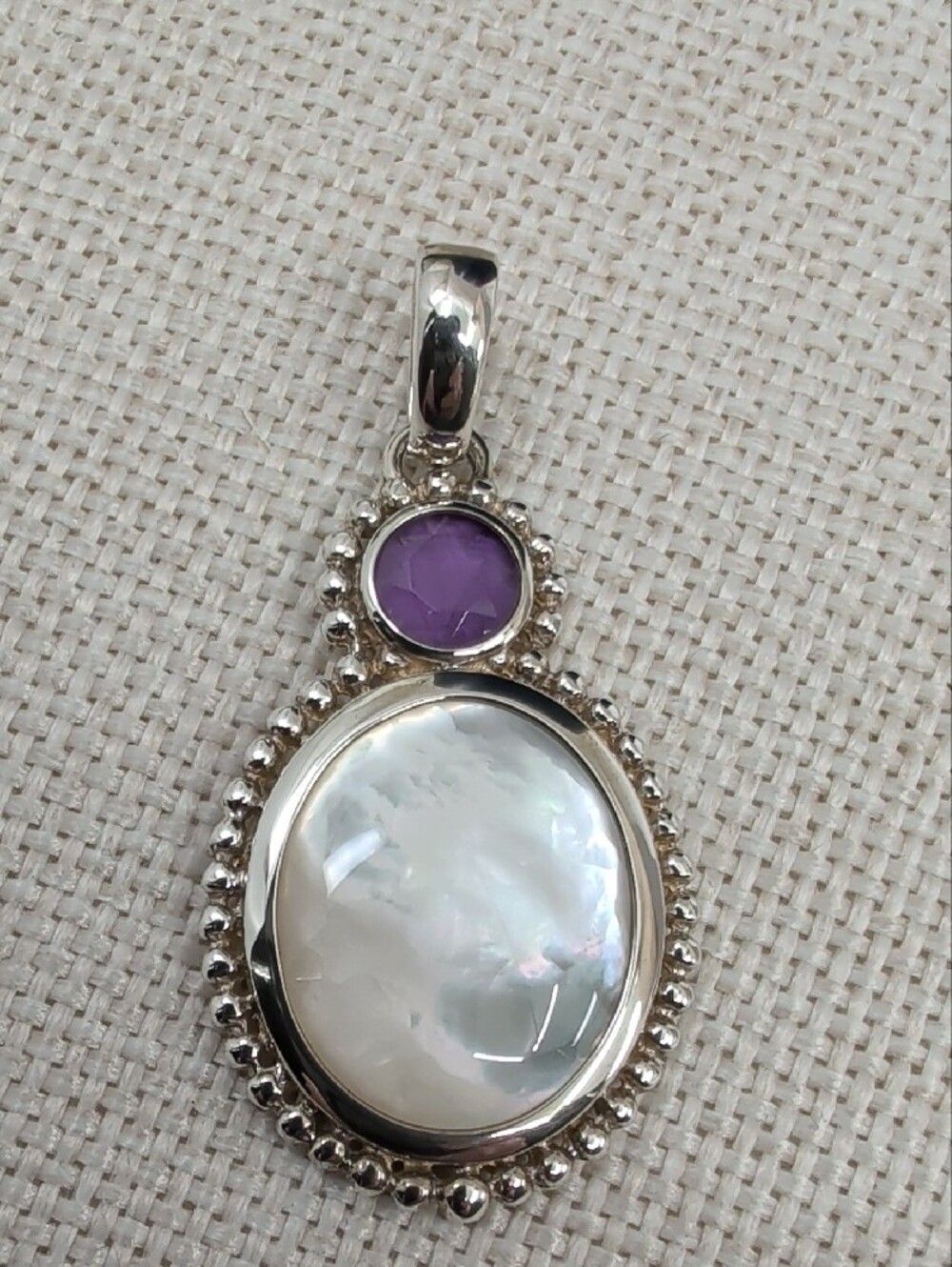 Vintage Whitney Kelly 925 Sterling Silver Mother of Pearl Amethyst Pendant - Picture 10 of 16
